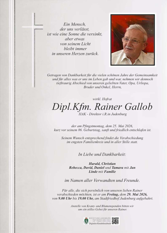 Parte wirkl. Hofrat, Dipl, Kfm. Gallob Rainer